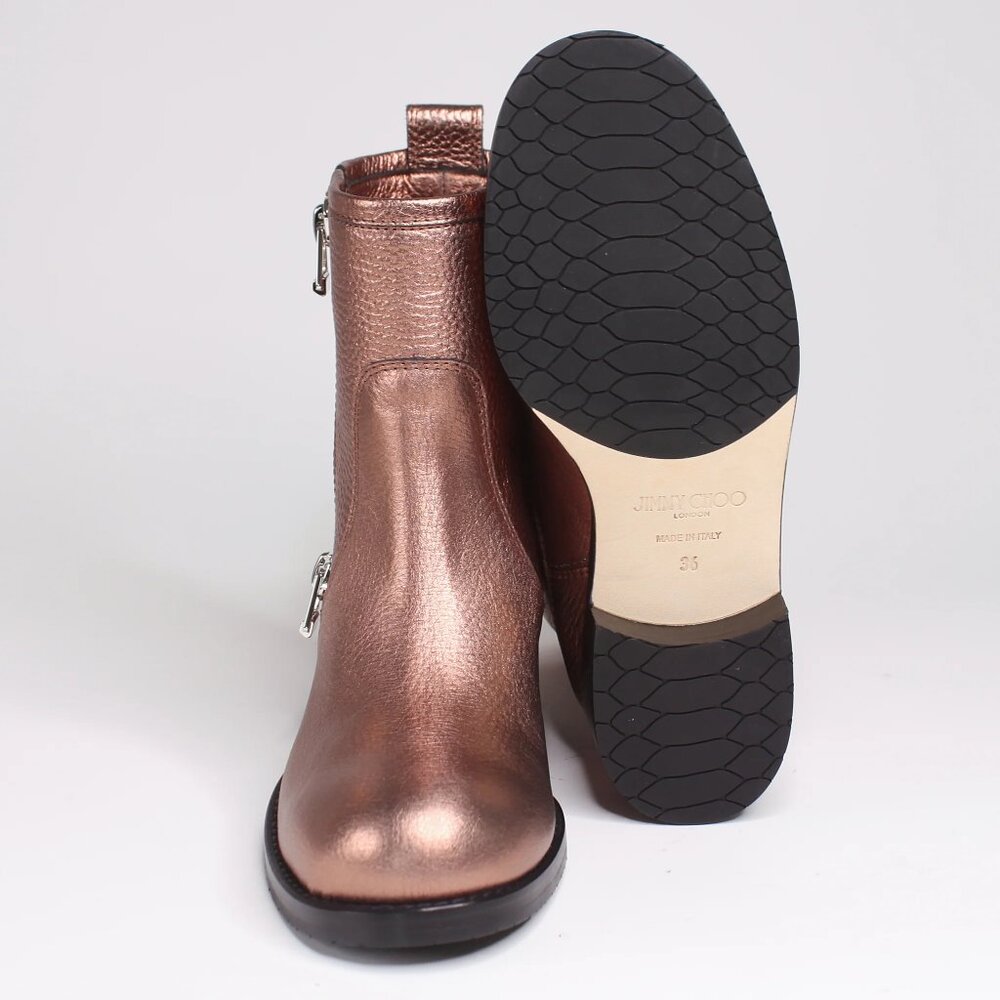 JIMMY CHOO Dondo Rosewood Grainy Calf Leather Biker Boots